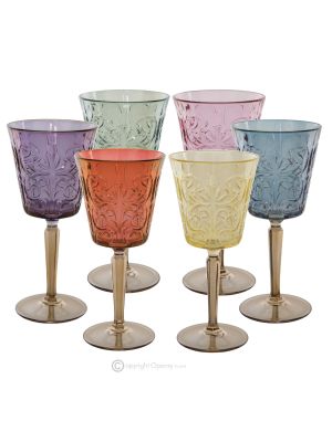 TATUAJE Set of 6 authentic hand-painted stemmed water glasses in superior quality glass.