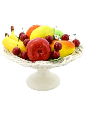 CENTROTAVOLA FRUTTO Centerpiece Fruit Basket Ceramic Artistic Creation Baroque Made Italy-White