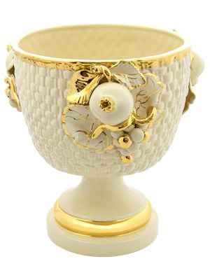 CENTROTAVOLA COPPA Centerpiece Bowl Ceramic Artistic Creations Baroque 24k Gold Made Italy-Cream-Gold