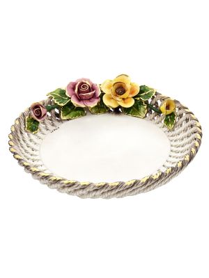 CENTROTAVOLA REALE Centerpiece Tray Bowl Ceramic Creations Baroque 24k Gold Made Italy-Brown