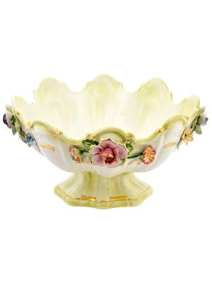 CENTROTAVOLA FIORI Centerpiece Bowl Ceramic Artistic Creations Baroque 24k Gold Made Italy-Green