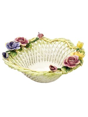 CENTROTAVOLA ROSETO Centerpiece Bowl Ceramic Artistic Creations Baroque 24k Gold Made Italy-Green