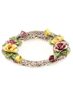 Decorative plate ceramic - Accent décor - Fine painted flowers