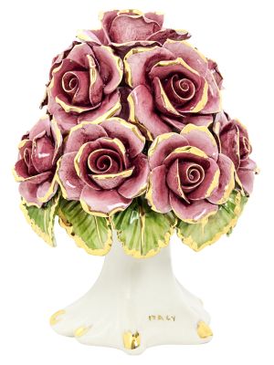 CENTROTAVOLA BOUQUET ROSE Centerpiece Ceramic Artistic Baroque 24k Gold Made in Italy