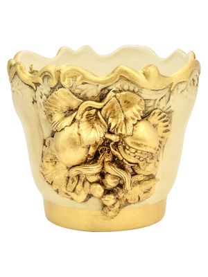 PORTAVASO FRUTTA Cachepot Planter Ceramic Artistic 24k Gold Leaf Handcraft Made in Italy-Cream-Gold