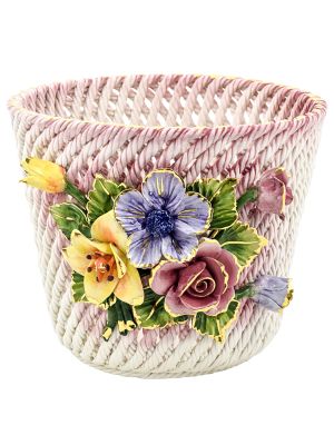 PORTAVASO FIORI 1 Cachepot Planter Ceramic Artistic 24k Gold Deco Handcraft Made in Italy-Pink