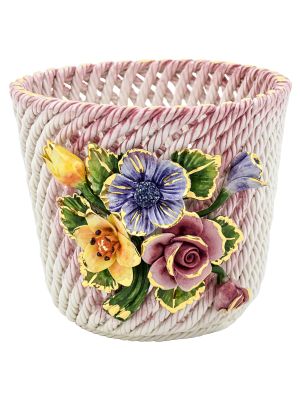 PORTAVASO FIORI 2 Cachepot Planter Ceramic Artistic 24k Gold Deco Handcraft Made in Italy-Pink