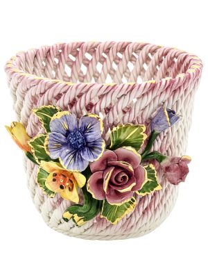 PORTAVASO FIORI 3 Cachepot Planter Ceramic Artistic 24k Gold Deco Handcraft Made in Italy-Pink