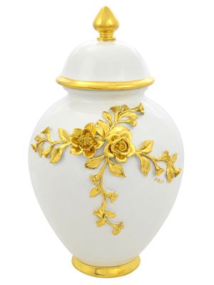 VASO DORATO ROSE Vase Ceramic Artistic Creations Baroque Style 24k Gold Decor Made Italy-White-Gold