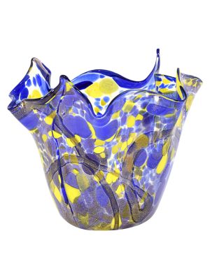 FAZZOLETTO MACCHIE FILI NERI Murano Glass Vase Bowl Gold Leaf Venice Made in Italy