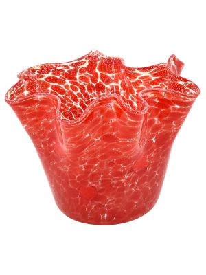 FAZZOLETTO MACETE MURRINE Murano Glass Vase Bowl Silverleaf Murrine Venice Made Italy-Red