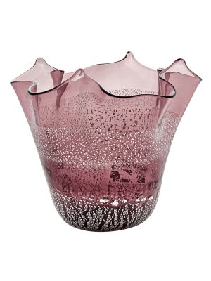 FAZZOLETTO FASCIA ARGENTO Centerpiece Murano Glass Vase Bowl Silverleaf Venice Made Italy-Pink