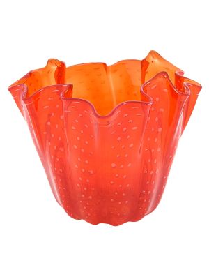 FAZZOLETTO BOLLE Centerpiece Murano Glass Vase Bowl Venice Made in Italy Handcraft -Red