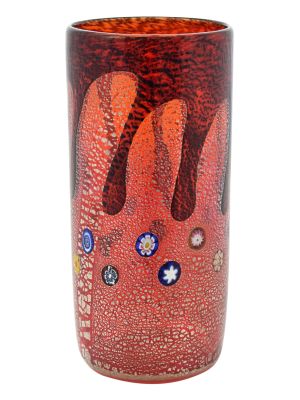 VASO GOCCIA Vase authentic Murano blown glass with Murrine and 925 silver leaf Made Italy