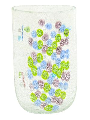 VASO ARGENTO ROSONE Murano Vase Glass Silverleaf Murrine Decor Venice Made Italy Handmade-Multi-colored 