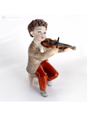 VITO Musician statuette with violin, pure Italian art porcelain.