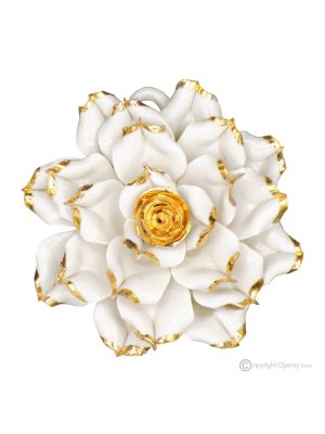GOLDEN ROSE – Hanging flower in Capodimonte porcelain, 24K gold details