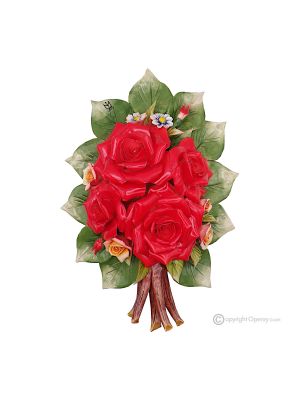 ROSE - Flower arrangement for wall, fine Capodimonte ceramic, handmade