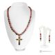 DALILA – Rhodonite, Rhodochrosite and Hematite Cross and Earrings Necklace Set, Handmade.