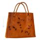 FOGLIE Totes shoulder bag handcrafted women's bag in real leather with imprinted leaves Cognac