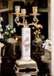 3-flame candelabra in fine ceramic, floral decorations and gold, handmade.