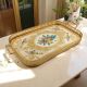 VASSOIO GALLERIA Tray Metal Edge Wood Bottom Flowers Gold Deoration Handcraft Made in Italy