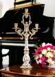 3-flame candelabra in fine ceramic, with elegant floral and gold decorations, handmade.