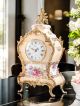 High quality ceramic table clock, enriched with elegant golden details, handcrafted.