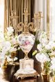 High quality ceramic 5 flame candelabra, with floral and gold details, handmade.