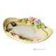 Basket in fine artistic ceramic, decorated with flowers and gold details, handmade