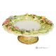 Cake stand, centerpiece in fine ceramic, decorated with flowers and golden details, handmade.