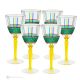 BRILLIANT Set of 6 authentic hand-painted stemmed wine glasses in superior quality glass.