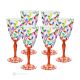 LAURUS Set of 6 authentic hand-painted stemmed wine glasses in premium quality glass.