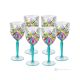 OASIS Set of 6 hand painted stemmed wine glasses, authentic, made of premium quality glass.