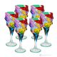 Set of 6 authentic modern hand-painted crystal stemmed goblets.