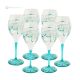 MONTECARLO Set of 6 authentic hand-painted stemmed wine glasses in superior quality glass.