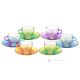 RAINBOW Set of 6 espresso cups and saucers hand-painted in superior quality glass.