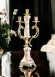 4-flame candelabra in fine ceramic, with elegant floral and gold decorations, handmade.