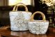 Set of 2 ceramic handbags, with roses, crystals and gold details, handmade.