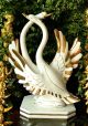 Pair of ceramic swans, decorated with roses, crystals and gold details, handmade.