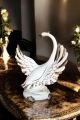 Artistic ceramic swan, embellished with roses, crystals and platinum details, handmade.