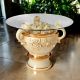 Prestigious ceramic table, with roses, crystals and golden details, handmade.