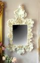 Ceramic mirror, decorated with roses, Swarovski crystals and gold details, handmade.