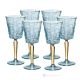 SQUARE Set of 6 authentic hand-painted stemmed water glasses in superior quality glass.